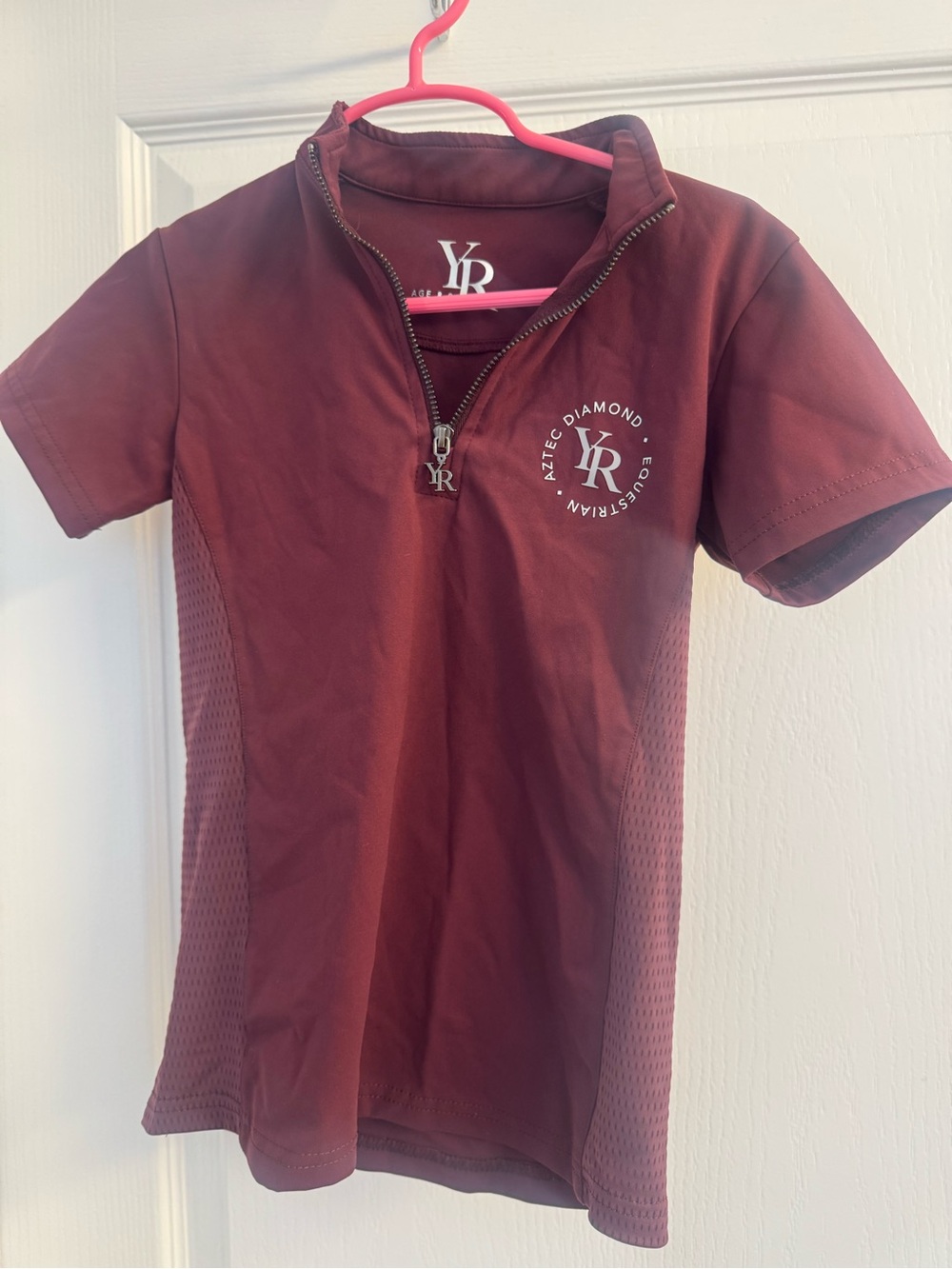 Aztec diamond equestrian polo- Maroon Short-Sleeve Riding Top - Kids age 8/9